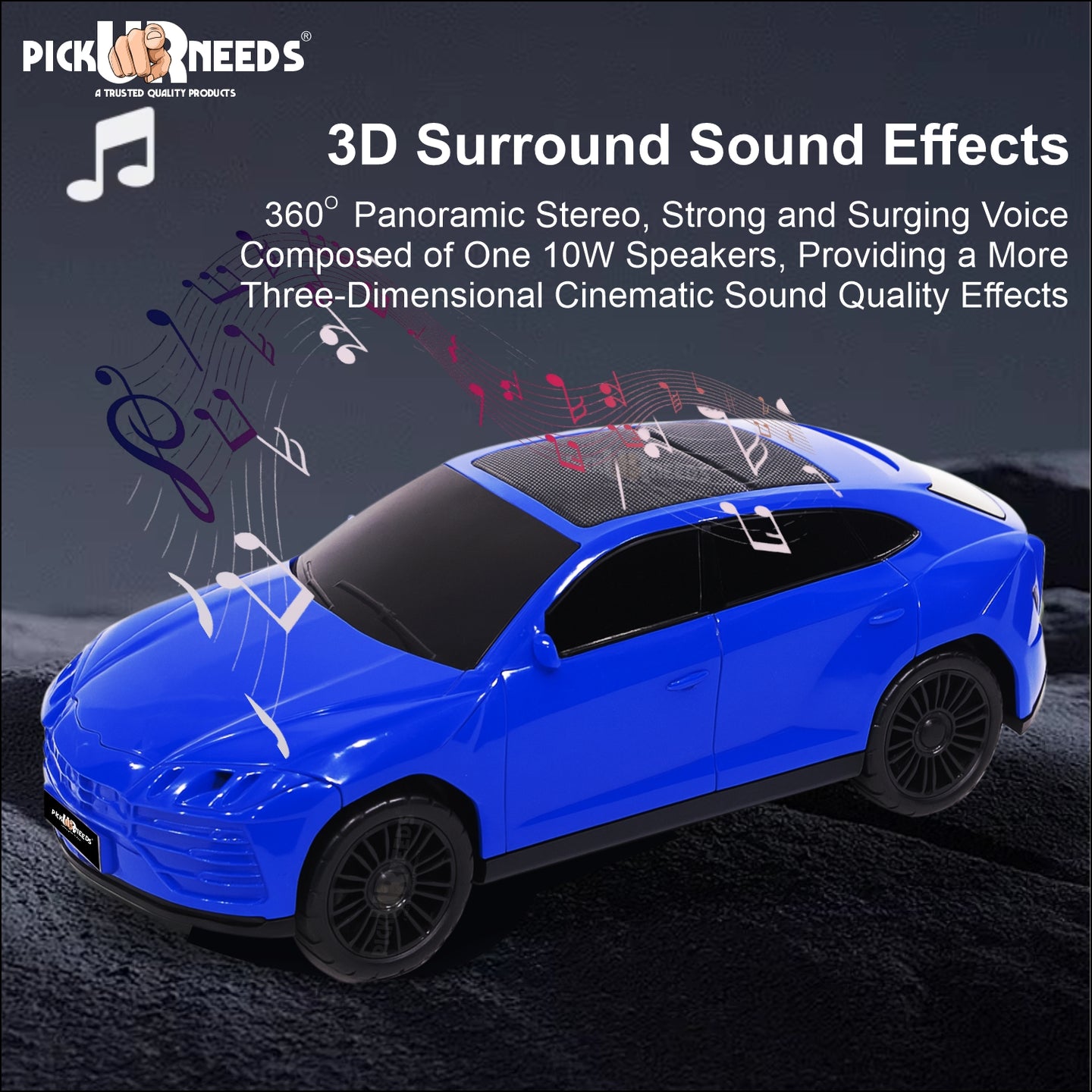 Pick Ur Needs Rechargeable Car-Shaped Speaker – RGB LED Light, USB/FM/SD Card, Type-C, 1200mAh